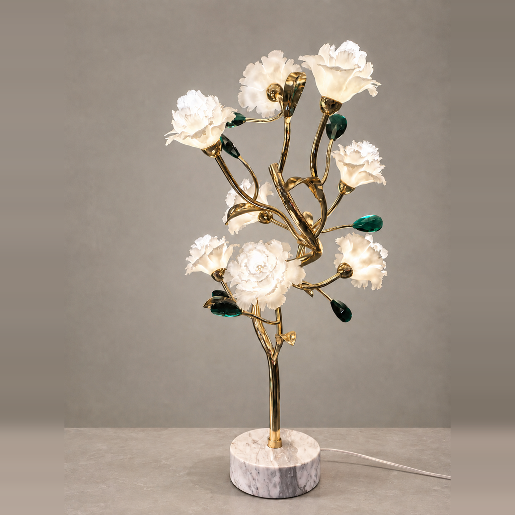 
Sylverelle Handmade Ceramic Flower & Crystal Table Lamp – Custom