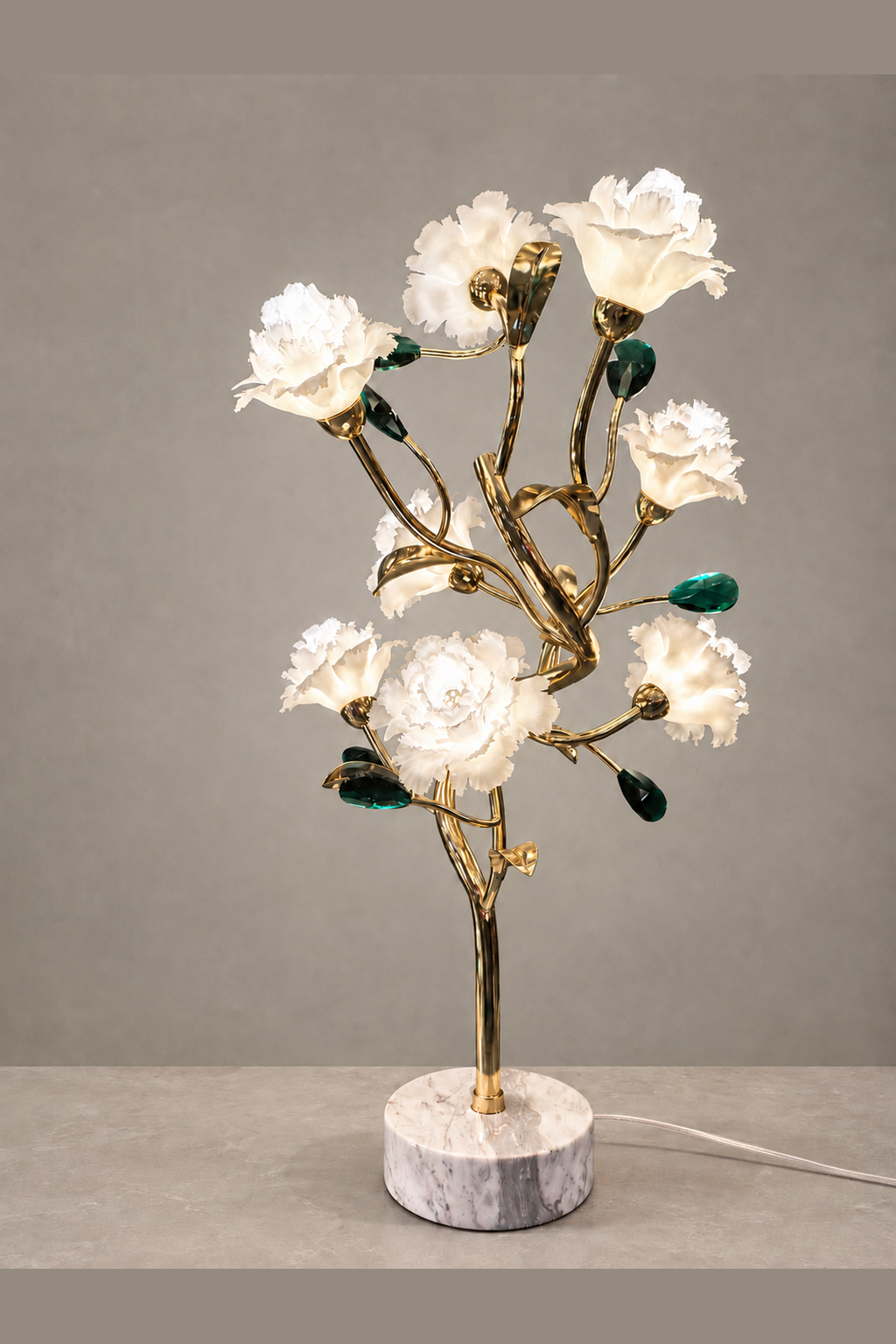 
Sylverelle Handmade Ceramic Flower & Crystal Table Lamp – Custom
