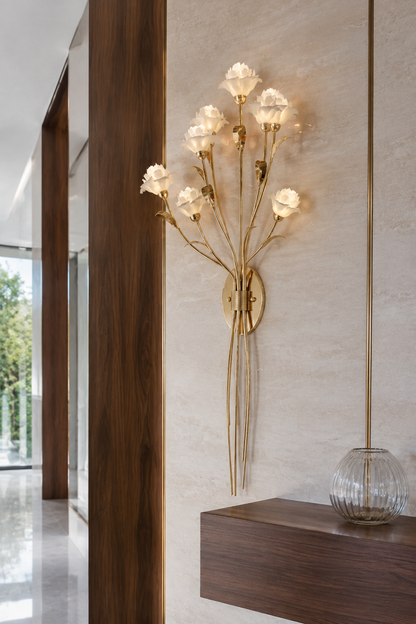 Sylverelle Handmade Ceramic Flower & Crystal Tall Sconce – Custom