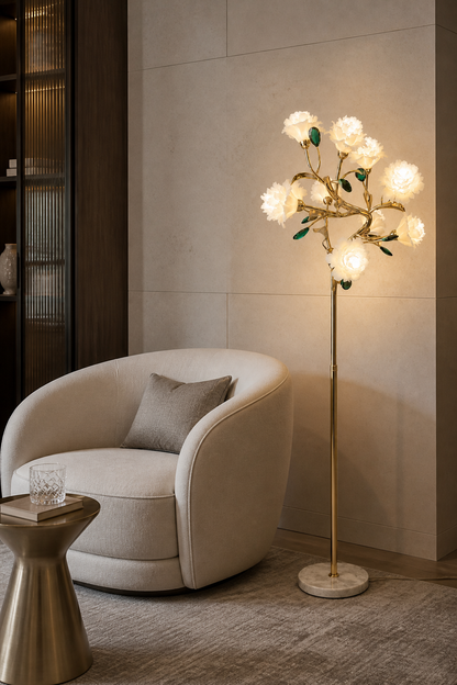 Sylverelle Handmade Ceramic Flower & Crystal Floor Lamp – Custom