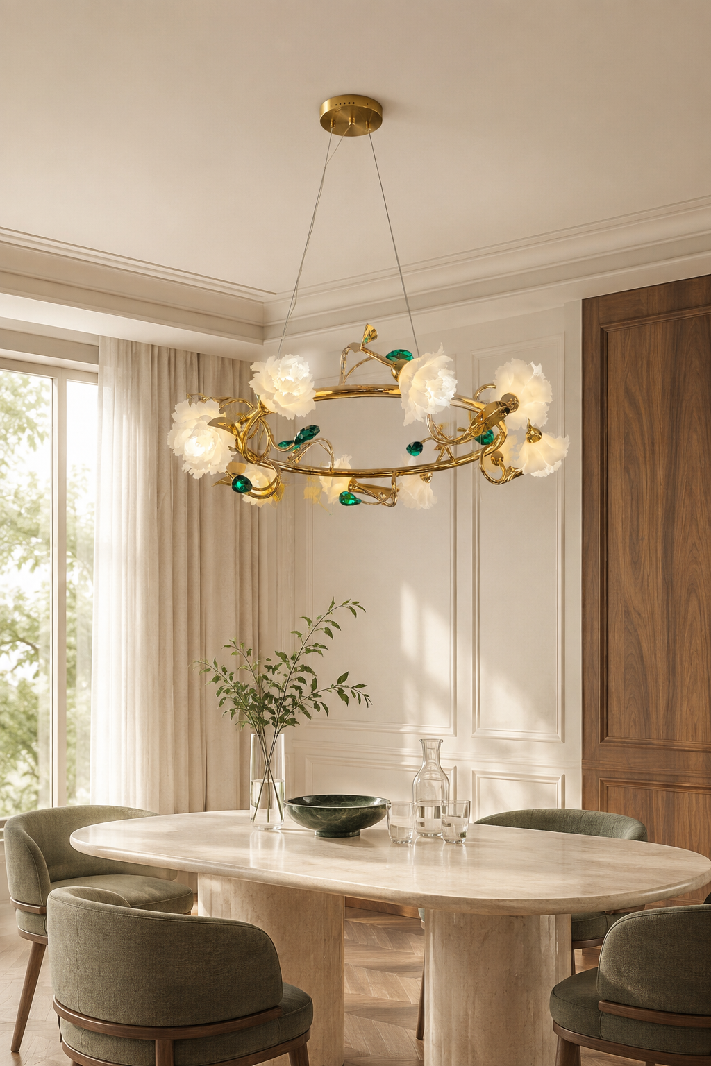 
Sylverelle Handmade Ceramic Flower & Crystal Ring Chandelier – Custom