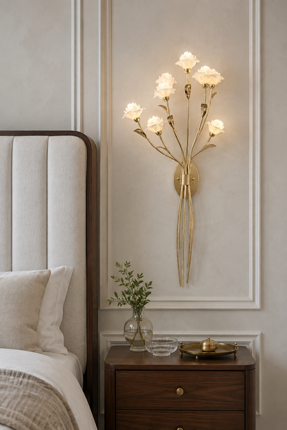 Sylverelle Handmade Ceramic Flower & Crystal Tall Sconce – Custom