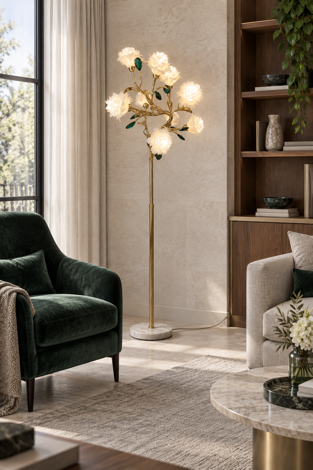 
Sylverelle Handmade Ceramic Flower & Crystal Floor Lamp – Custom