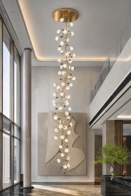 Sylverelle Handmade Ceramic Flower & Crystal Long Chandelier – Custom