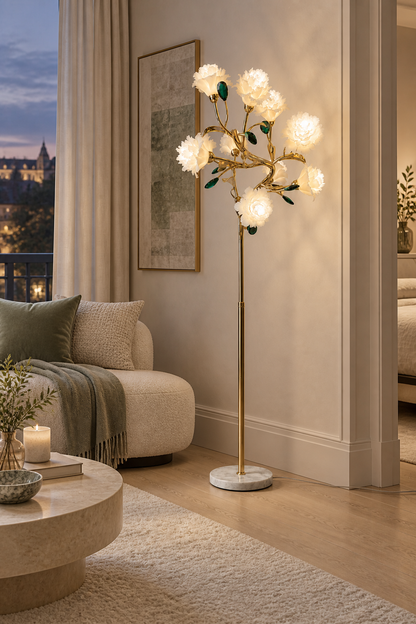 Sylverelle Handmade Ceramic Flower & Crystal Floor Lamp – Custom