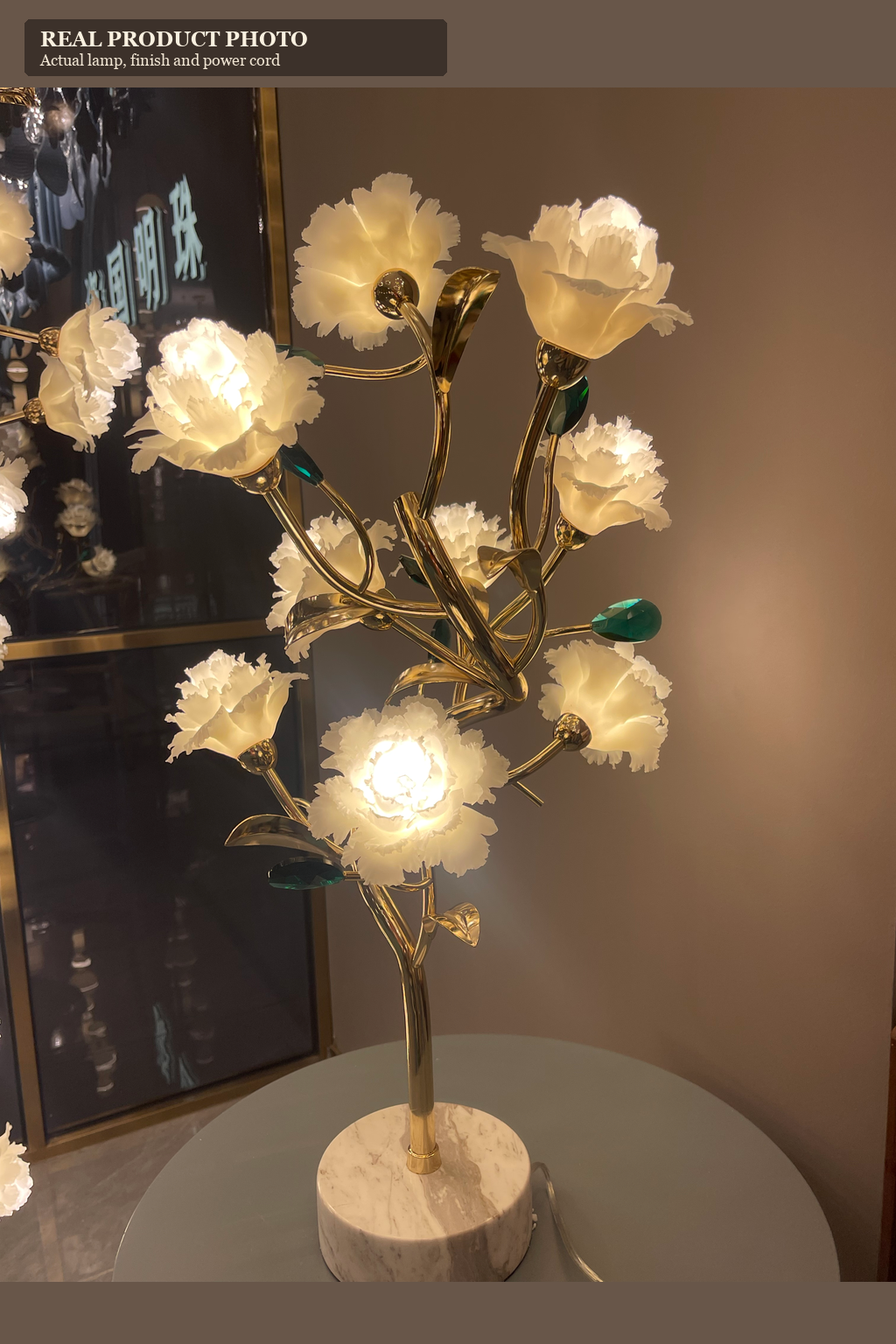 
Sylverelle Handmade Ceramic Flower & Crystal Table Lamp – Custom