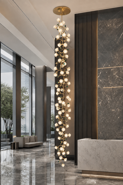 Sylverelle Handmade Ceramic Flower & Crystal Long Chandelier – Custom