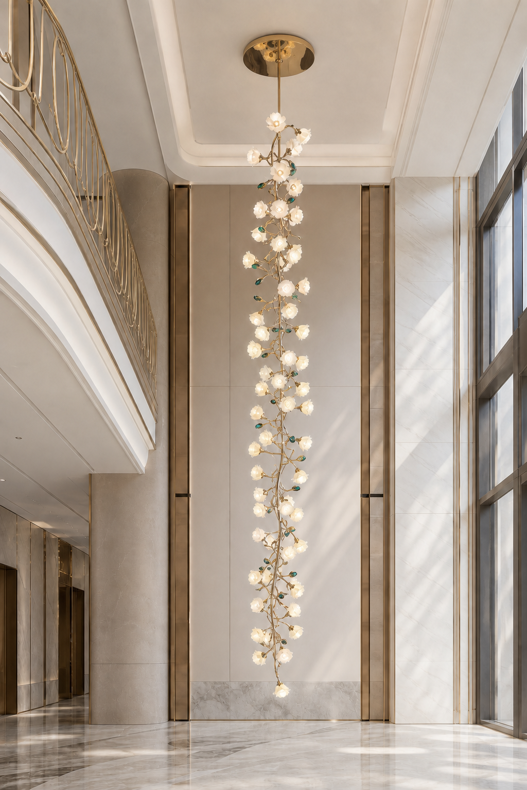 
Sylverelle Handmade Ceramic Flower & Crystal Long Chandelier – Custom