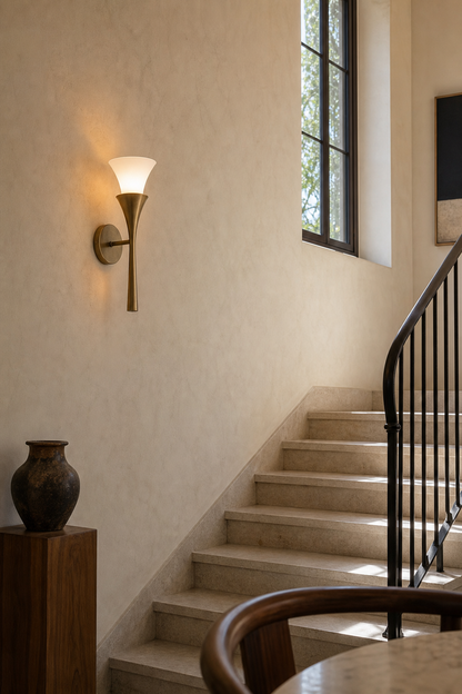 Sculptural Opal Glass and Alabaster Cala Wall Sconce