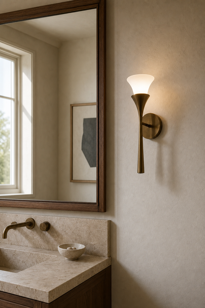 Sculptural Opal Glass and Alabaster Cala Wall Sconce