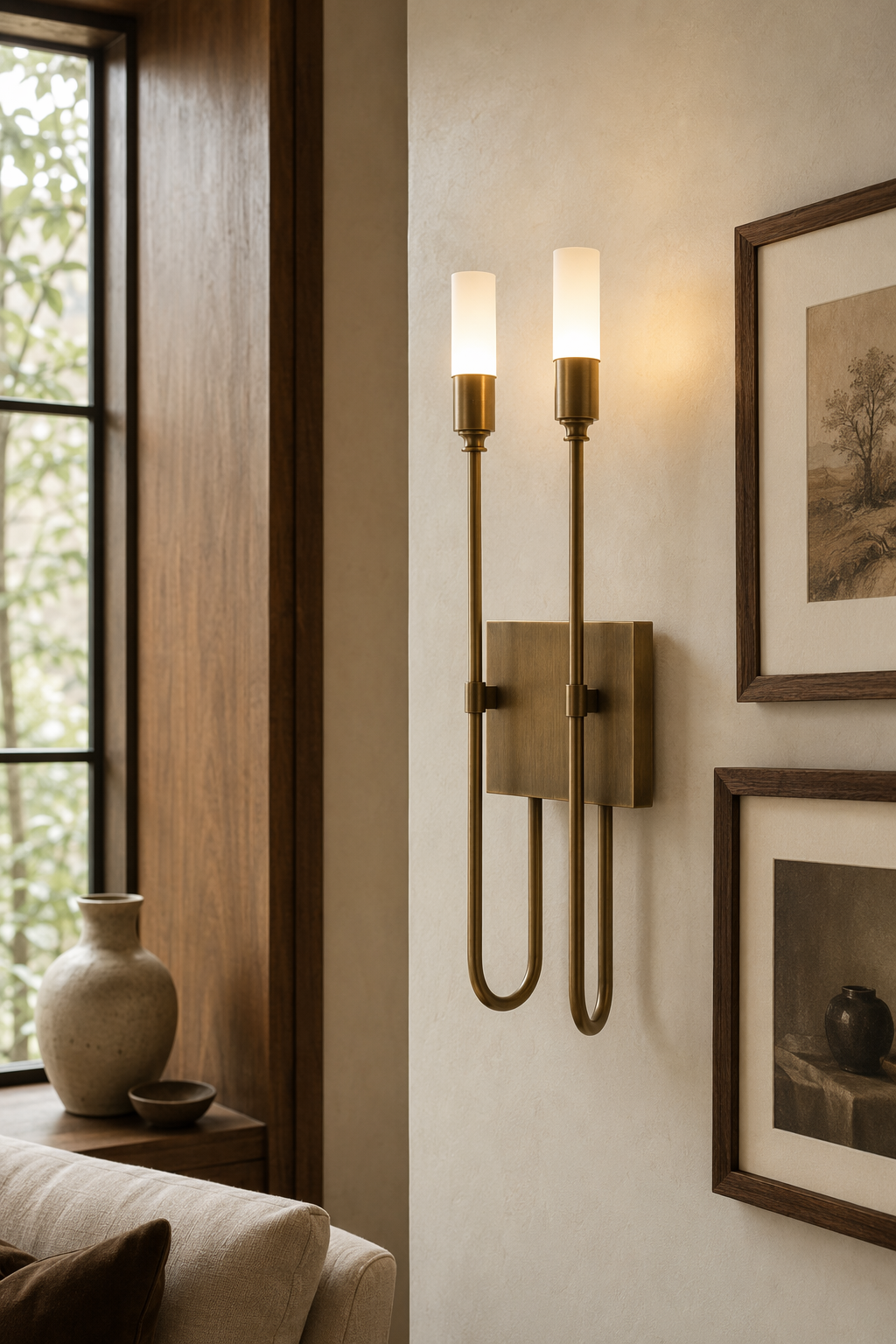 
Double Arrow Brass and Acrylic Wall Sconce