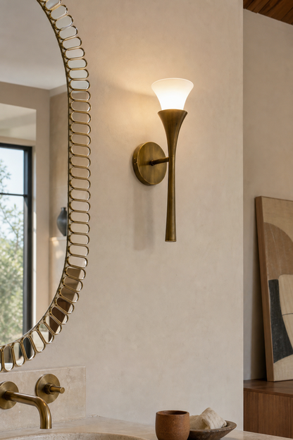 Sculptural Opal Glass and Alabaster Cala Wall Sconce