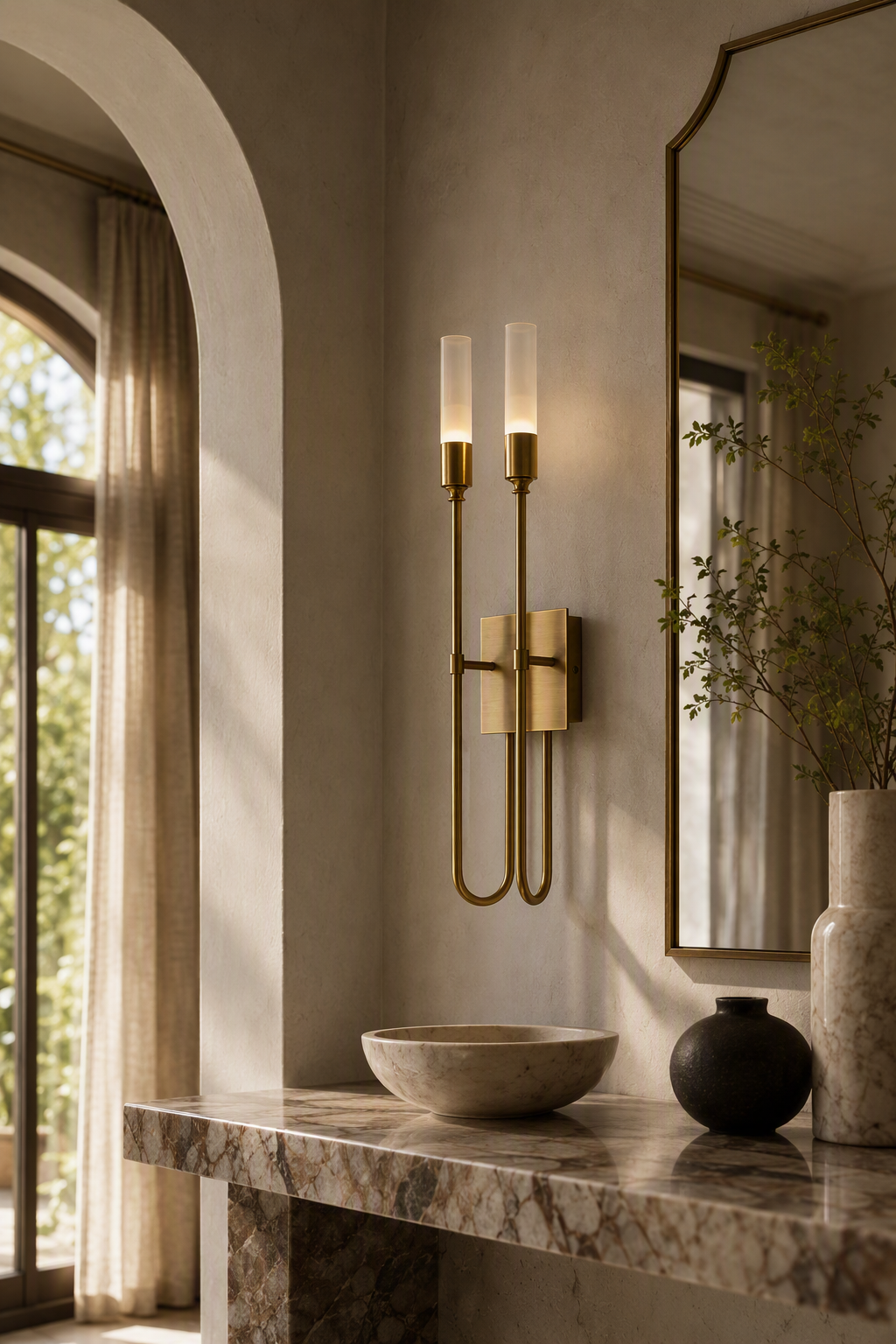 
Double Arrow Brass and Acrylic Wall Sconce