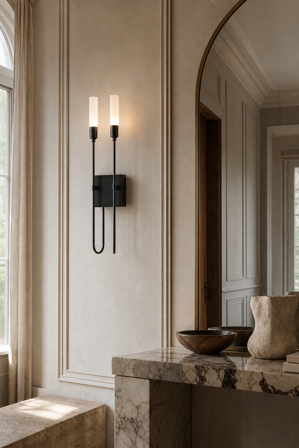 
Double Arrow Brass and Acrylic Wall Sconce