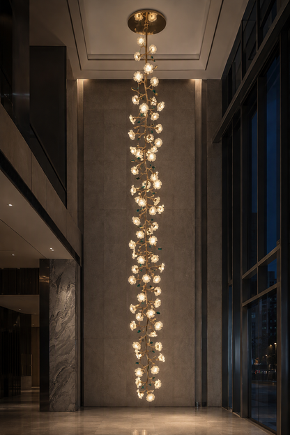 Sylverelle Handmade Ceramic Flower & Crystal Long Chandelier – Custom