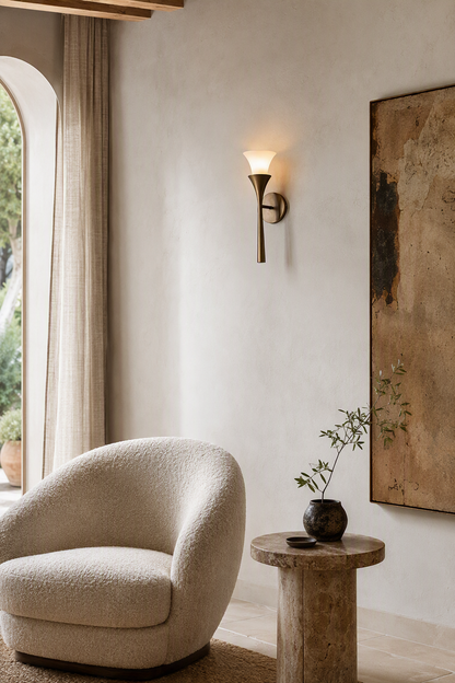 Sculptural Opal Glass and Alabaster Cala Wall Sconce