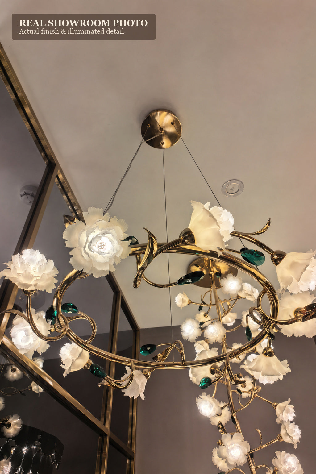 
Sylverelle Handmade Ceramic Flower & Crystal Ring Chandelier – Custom