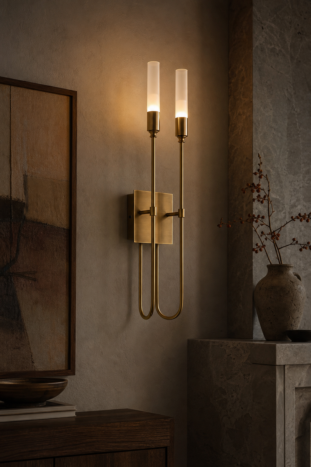 
Double Arrow Brass and Acrylic Wall Sconce