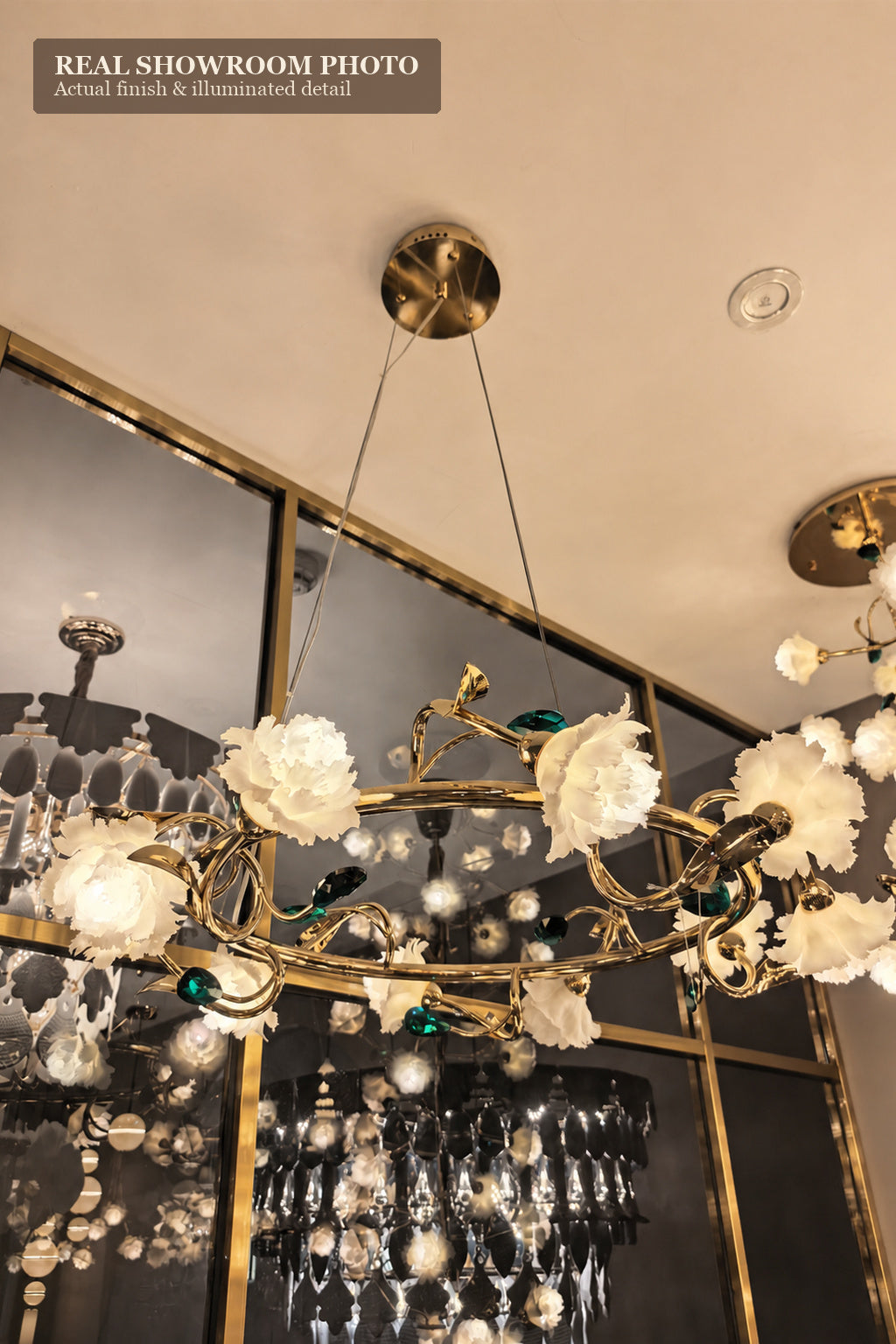 
Sylverelle Handmade Ceramic Flower & Crystal Ring Chandelier – Custom