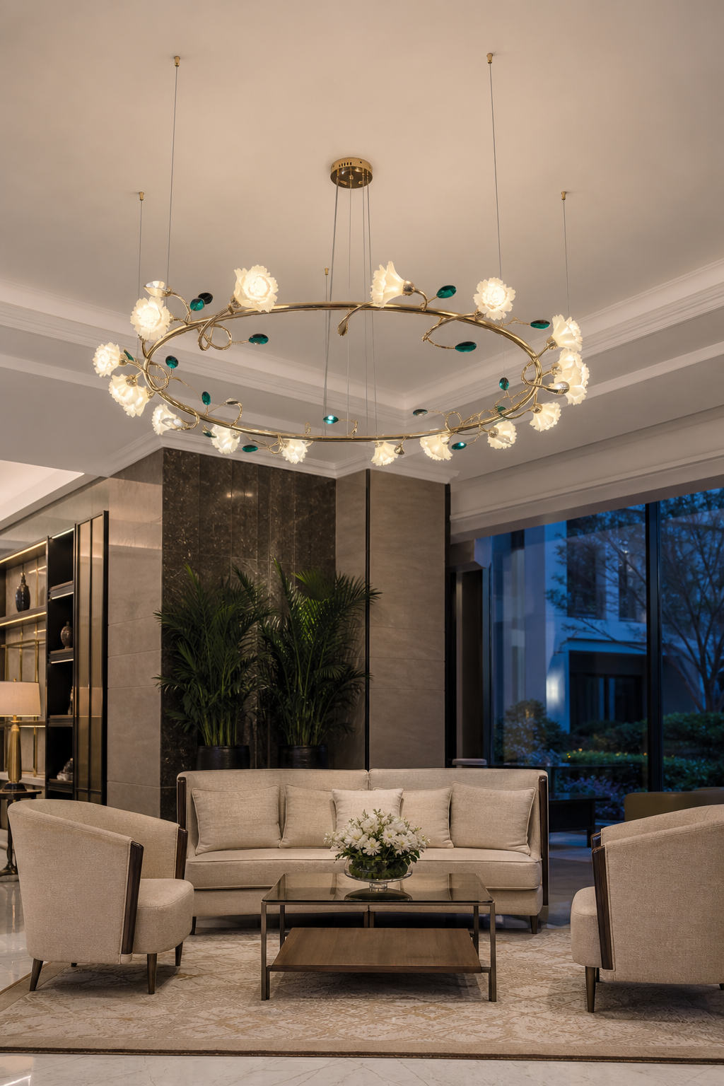 
Sylverelle Handmade Ceramic Flower & Crystal Ring Chandelier – Custom