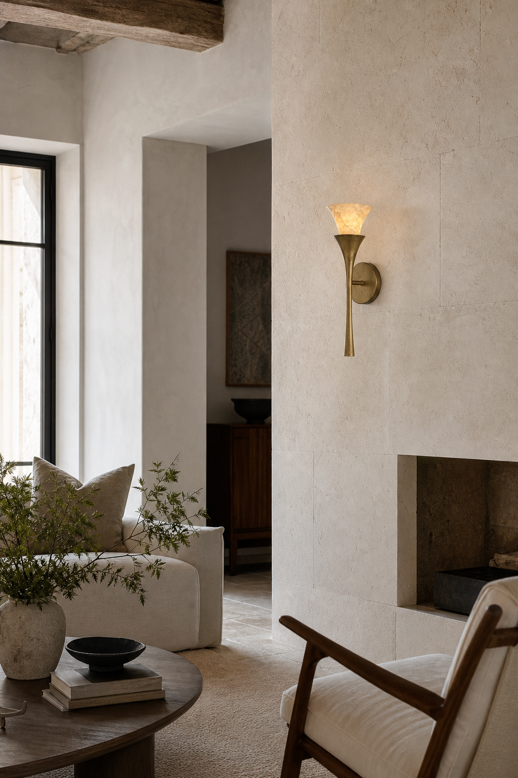 
Sculptural Opal Glass and Alabaster Cala Wall Sconce
