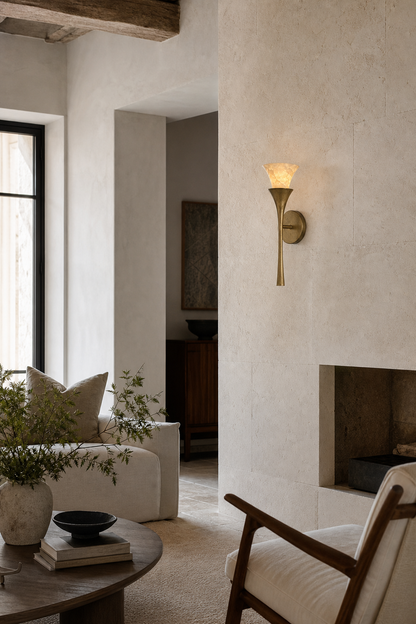 Sculptural Opal Glass and Alabaster Cala Wall Sconce