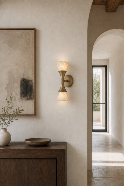 Sculptural Opal Glass and Alabaster Cala Wall Sconce