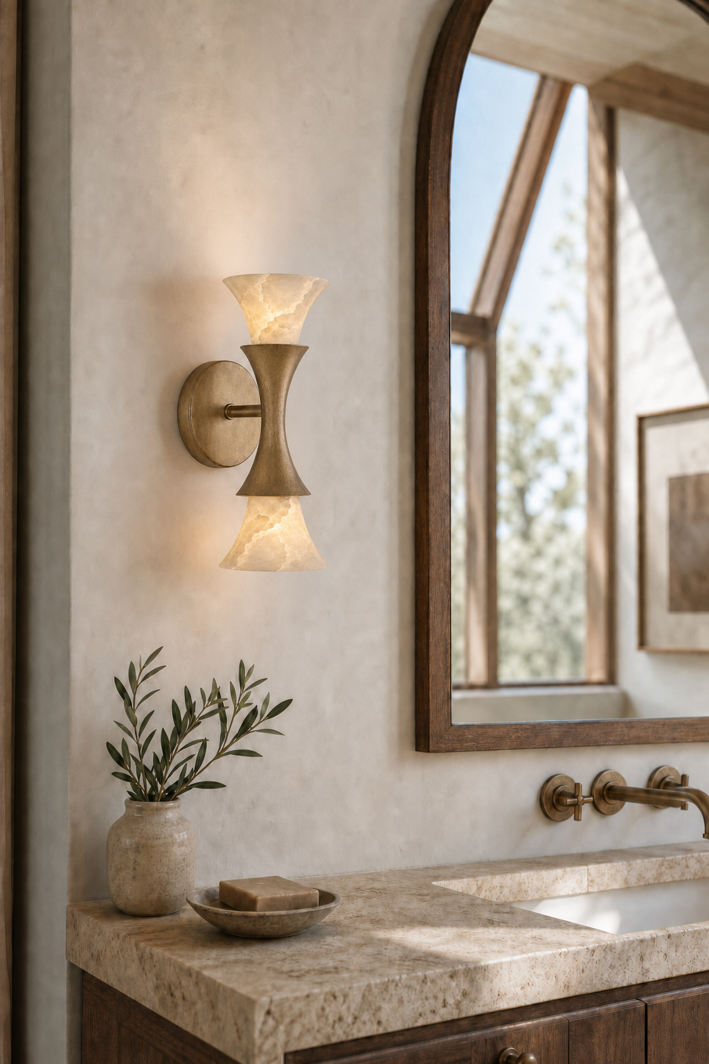 
Sculptural Opal Glass and Alabaster Cala Wall Sconce